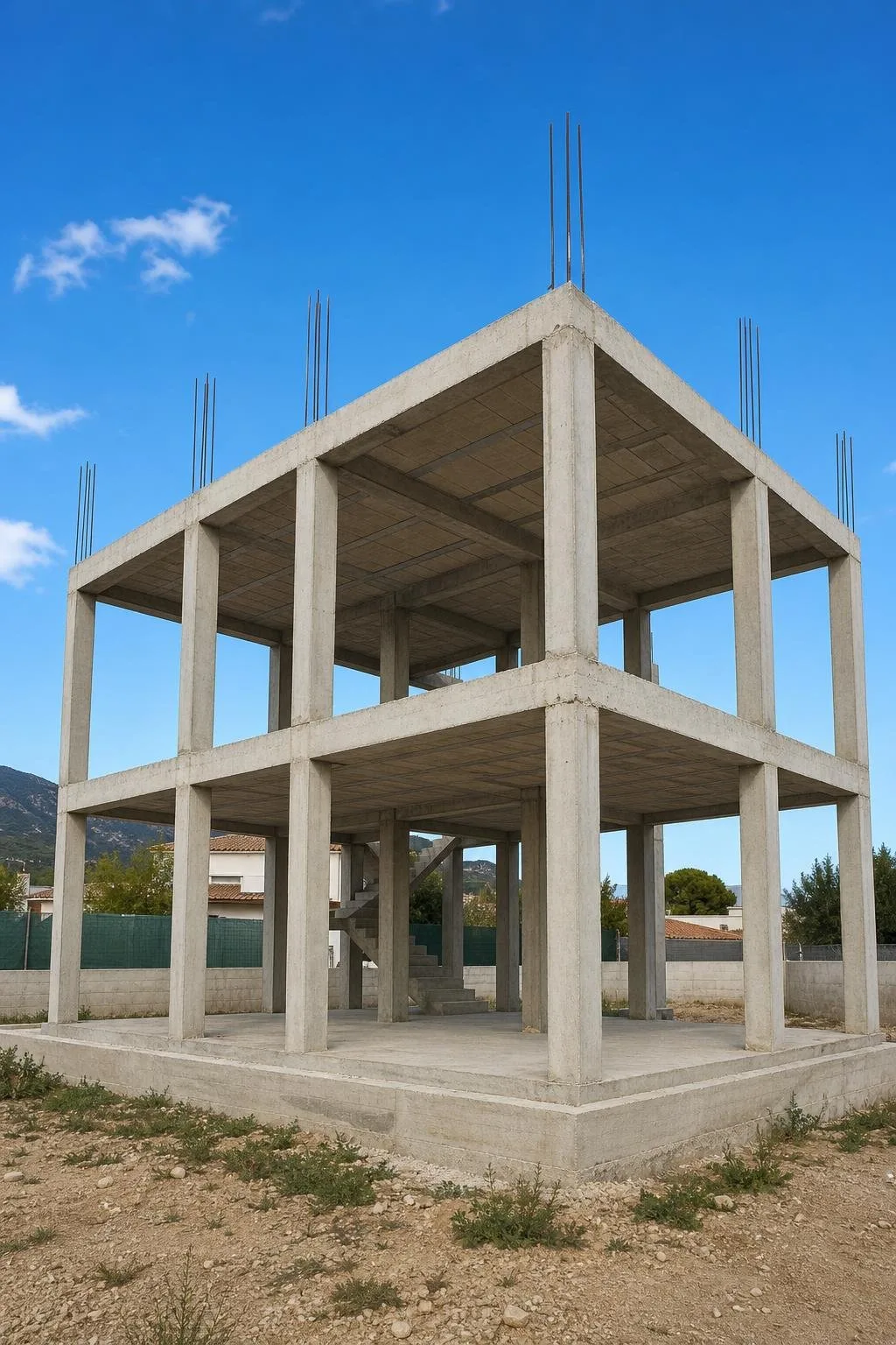 Estructura de hormigón de una vivienda de dos plantas en construcción