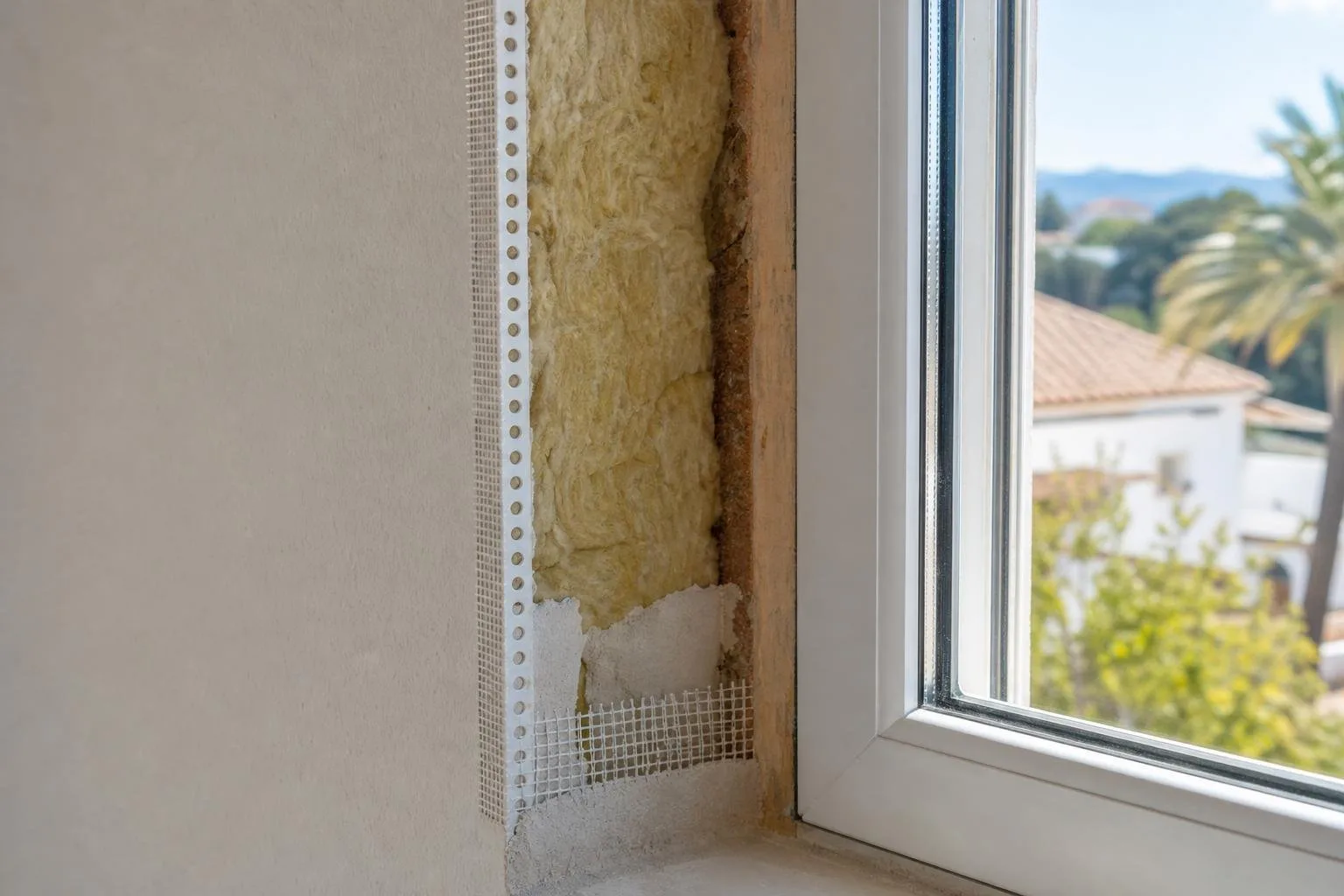 Remate de ventana sobre fachada con aislamiento exterior